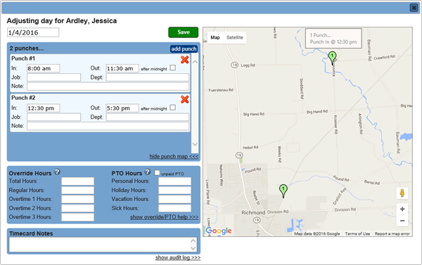 Employee GPS Punch Map