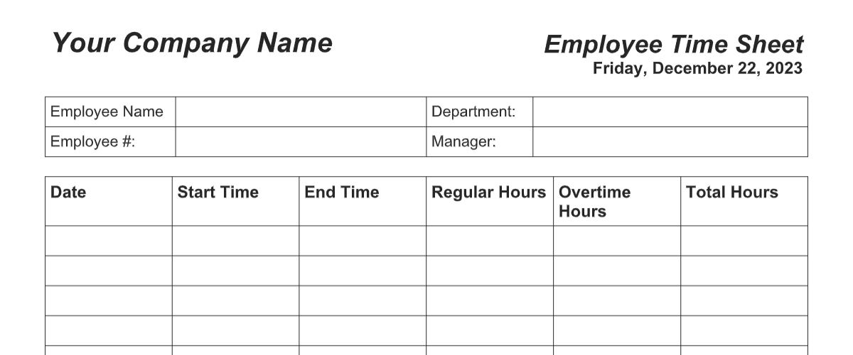 Free Timesheet Template Time Card Template Ontheclock