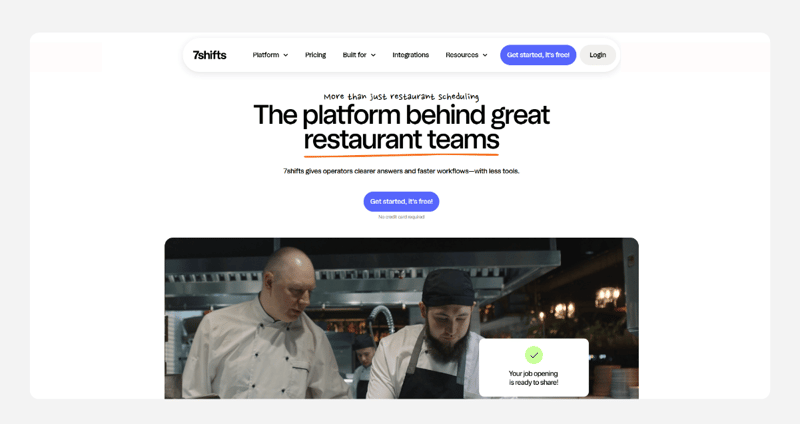 7shifts homepage headline about restaurant teams, above a photo of two chefs in a kitchen