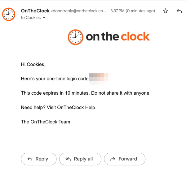 Email containing OTP code