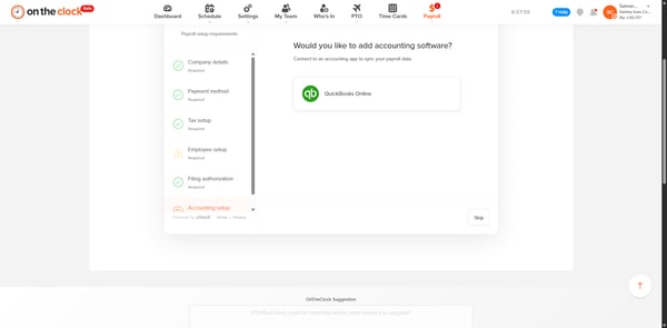 QuickBooks Online selection in Accounting setup.
