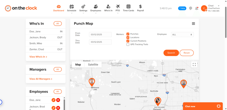 Map ontheclock gps time tracking
