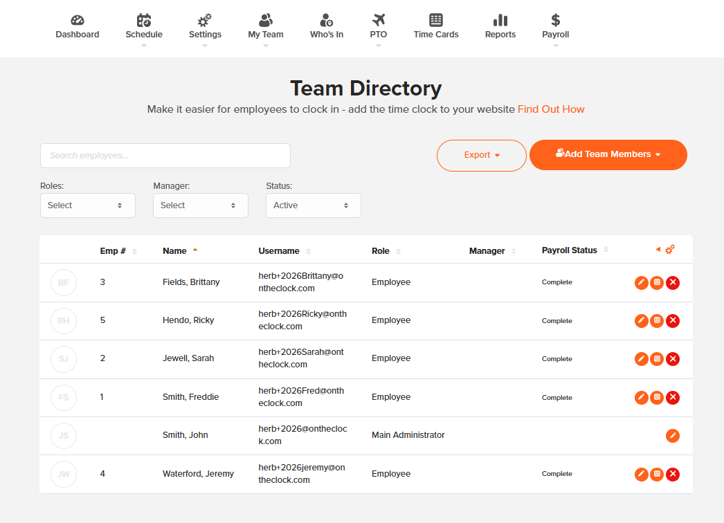 Team Directory payroll status view
