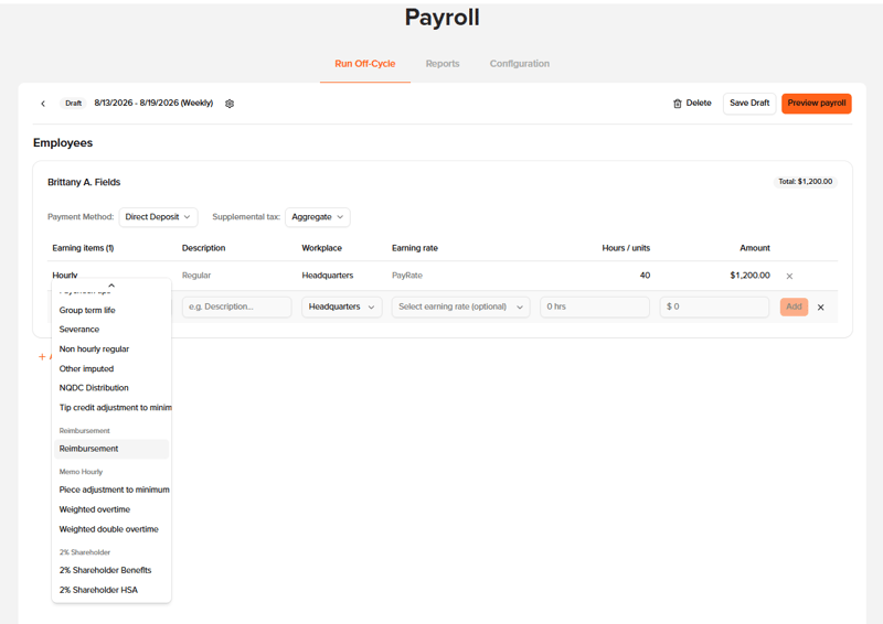 adding-an-earning-code-to an-open-payroll-batch