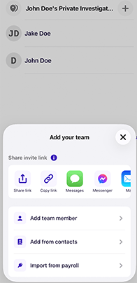 Mobile Add Team Menu