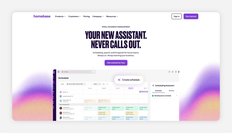 Homebase homepage screenshot