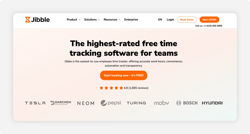Jibble homepage promoting its free time tracking software for teams