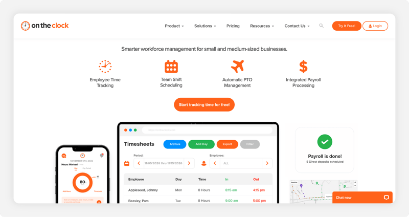 ontheclock-homepage-screenshot