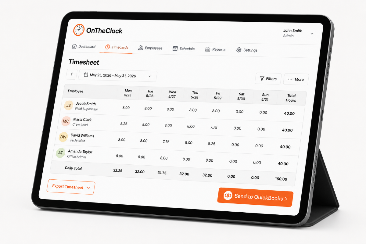 ontheclock-quickbooks-timesheet-export-ipad-1