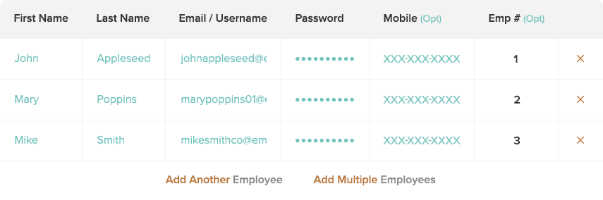 Adding employees to a time clock