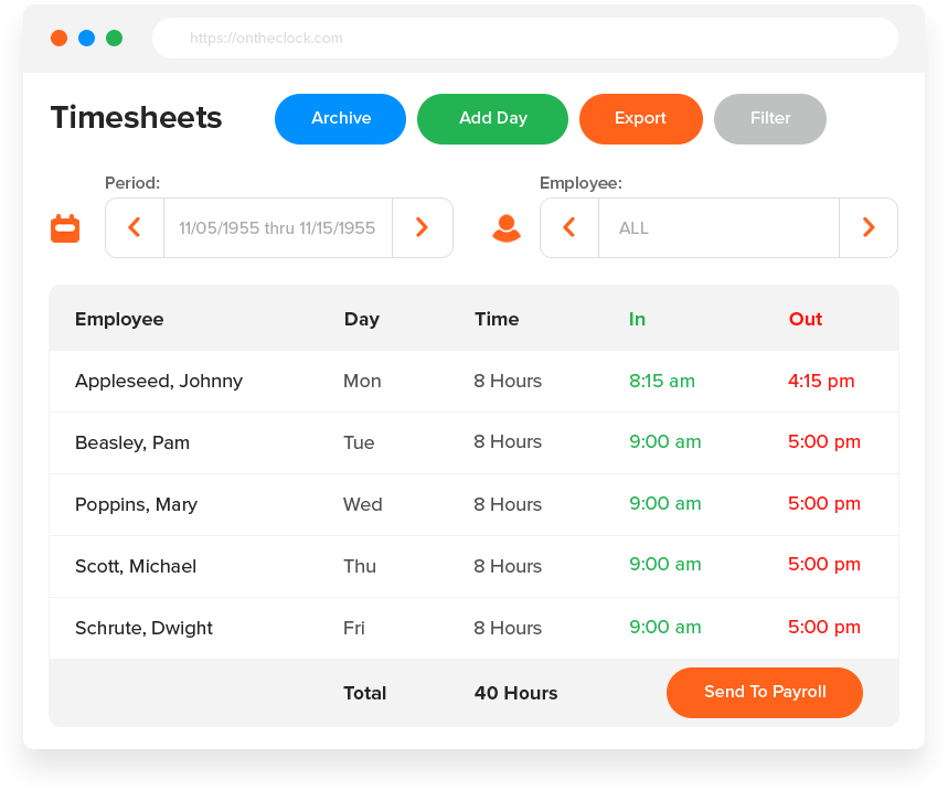 Time clock software desktop web browser